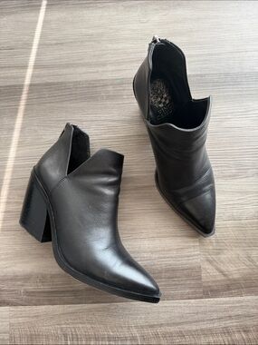 Vince Camuto Black Pointed Toe Leather Ankle Boots